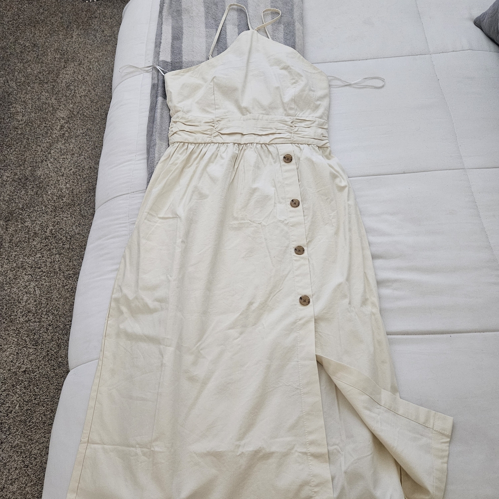Banana Republic Cream Strapless Dress with Button Detail